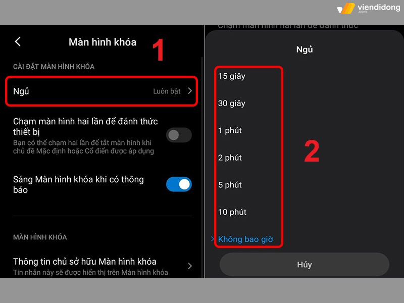 Điều chỉnh thời gian tắt màn hình Xiaomi