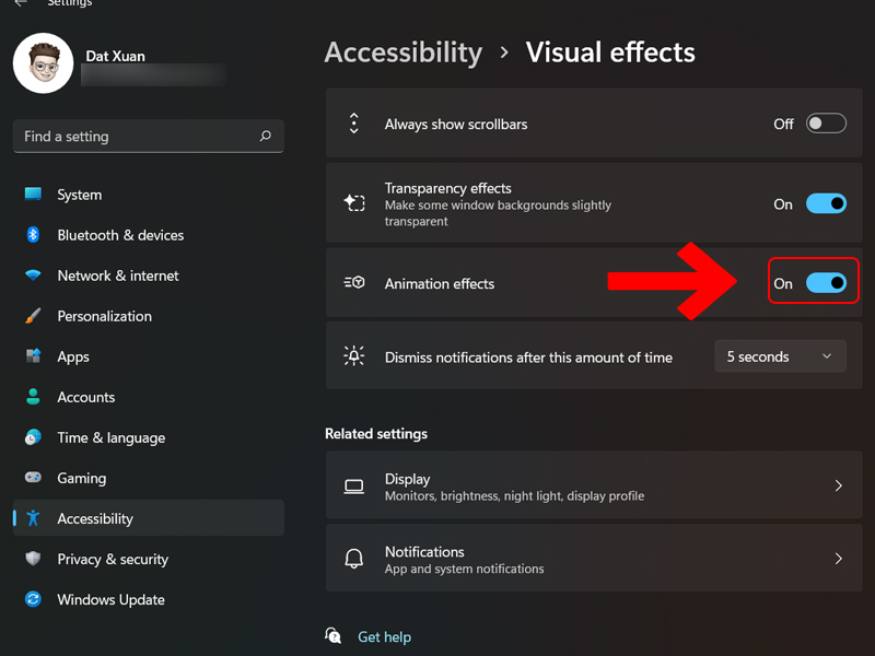 Tắt hiệu ứng trên Windows 11