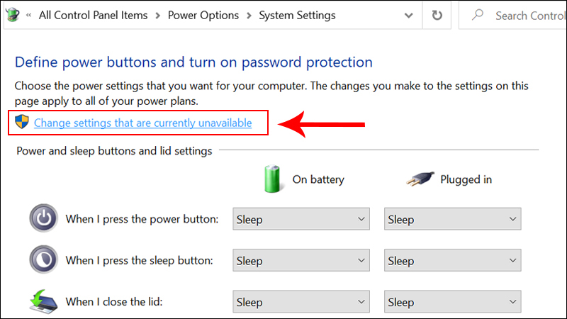 Bật Hibernate từ Control Panel