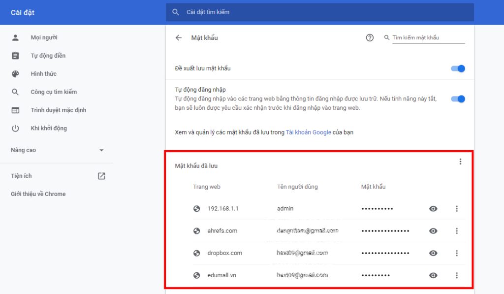 Lưu lại tất cả mật khẩu đã lưu trong Chrome