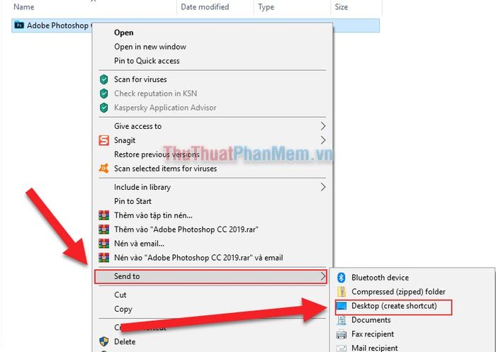 Shortcut bằng kéo thả