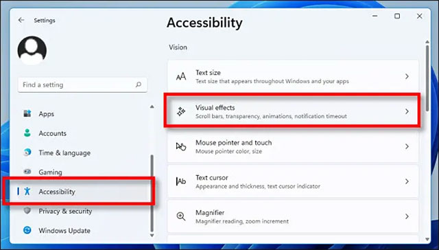 Tắt hiệu ứng trong suốt trên Windows 11